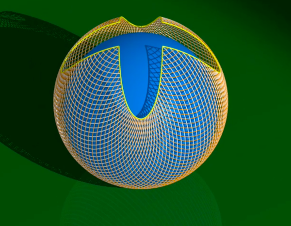 The same bit of cloth wrapping round a sphere. Still from an animation produced by Étienne Ghys and Jos Leys.