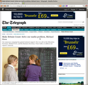 Screenshot of Telegraph webpage showing arithmetic errors on blackboard