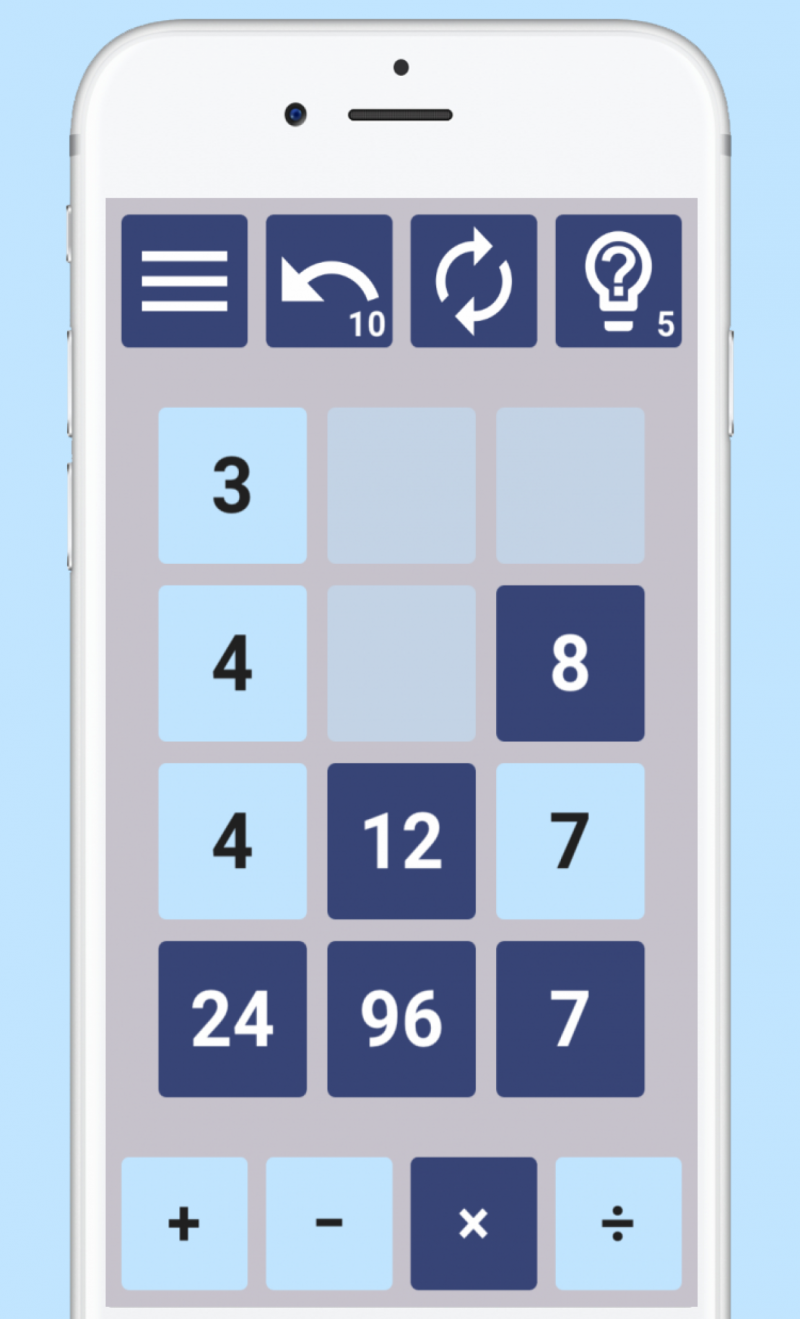 Screenshot of Number Drop game, showing a standard game board in play