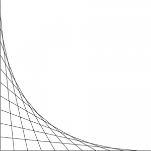 Two orthogonal lines, with lines drawn between them