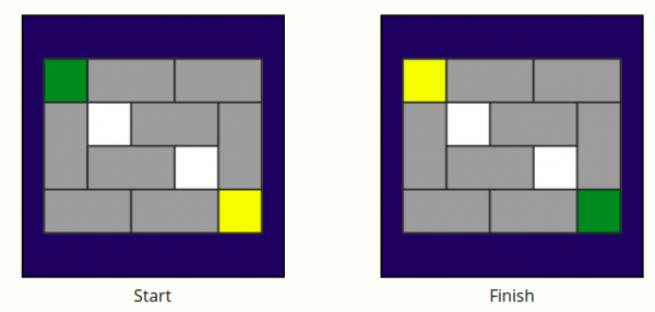Start and finished states of a Transposition puzzle