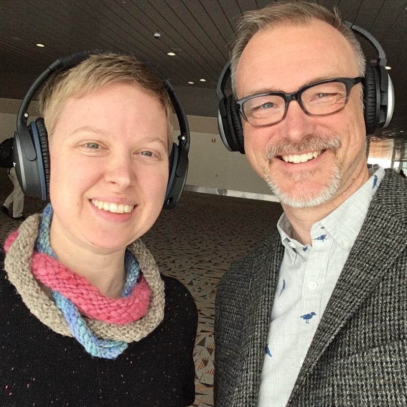 Evelyn Lamb and Kevin Knudson, looking all podcast-hosty