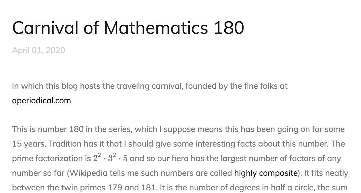 Carnival of Maths 180 | The Aperiodical