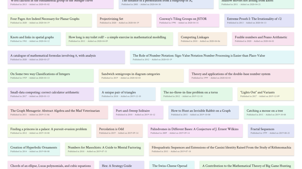 Lots of titles of papers in a screenshot from the interesting esoterica website.