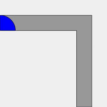 A half-disk moving along the corridor. When it reaches the corner it pivots around the centre of the circle which defines it, allowing it to just rotate around the corner since the curve of the half-disk points towards the outside of the corner.