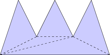 The same polygon broken up into triangles.