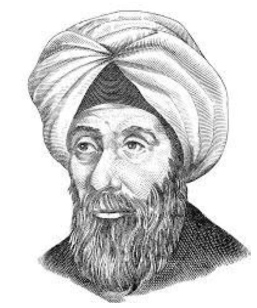 Illustration of Al-Karaji, a bearded man in a turban wearing a black shirt
