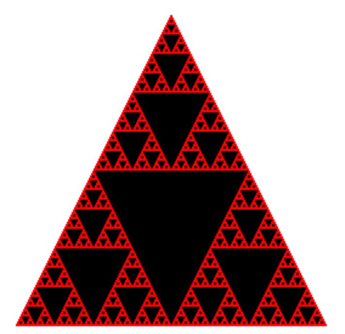 A red Sierpinski triangle with the gaps filled in black