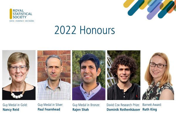 RSS 2022 honours recipients: Nancy Reid, Paul Fearnhead, Rajen Shah, Dominik Rothenhäuser, Ruth King