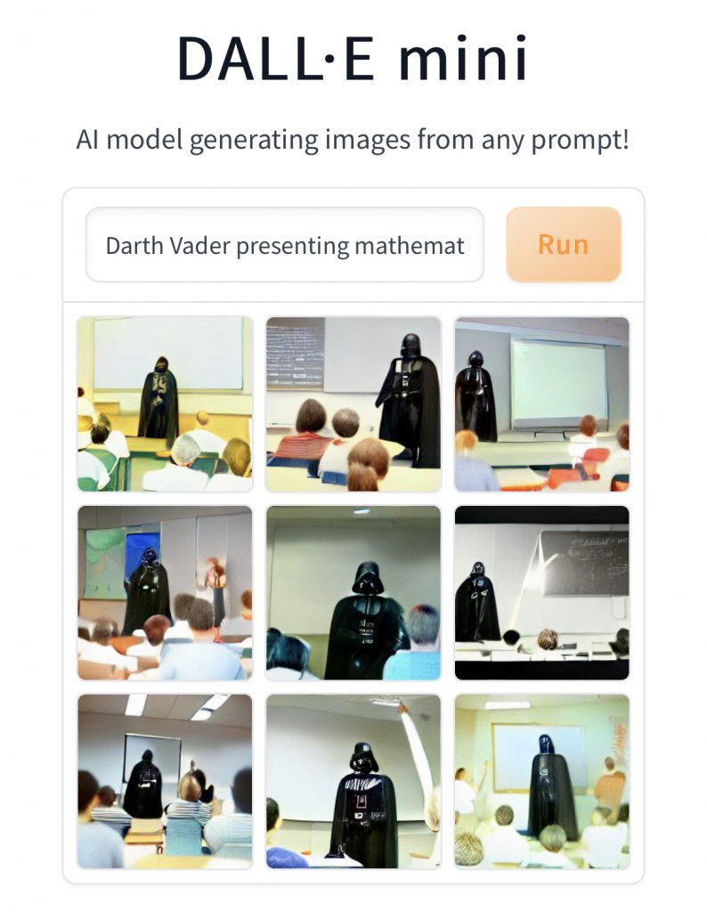 DALLE mini prompt for Darth Vader presenting mathematics lecture