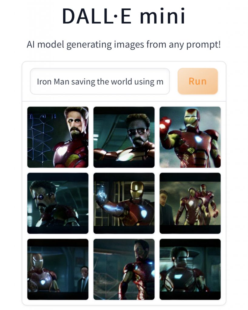 DALLE mini prompt for Iron Man saving the world using mathematics