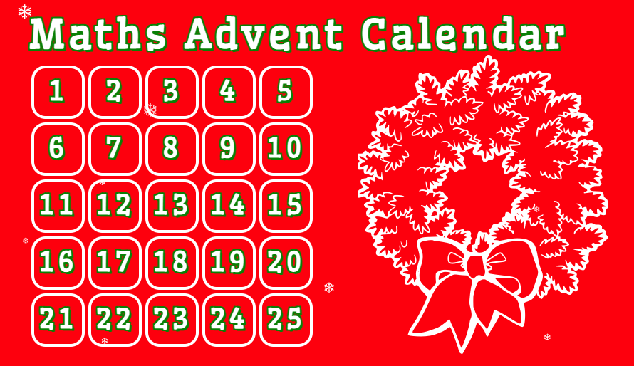 Screenshot of the Transum Advent Calendar, which has the numbers 1-25 and a picture of a Christmas wreath on a red background