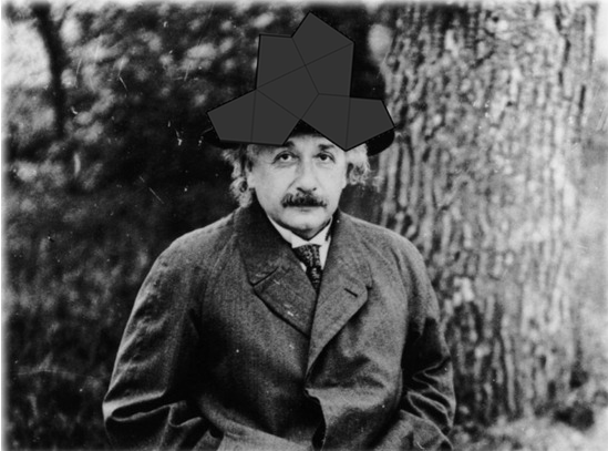 Albert Einstein wearing the hat monotile as a hat