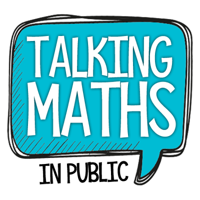 Talking Maths in Public logo, incorporating a teal speech bubble
