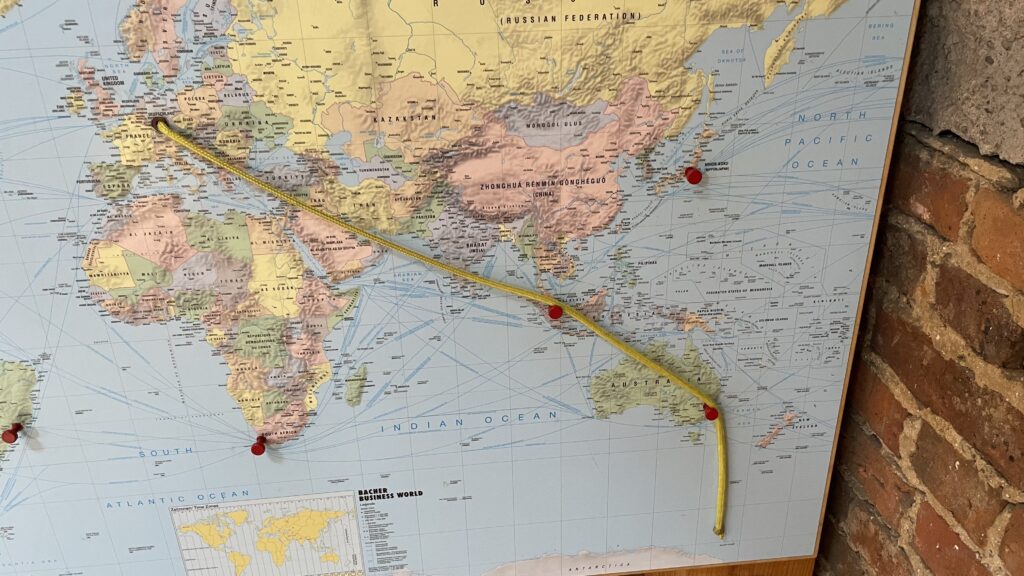 On the map, a string between Gissen and Australia.