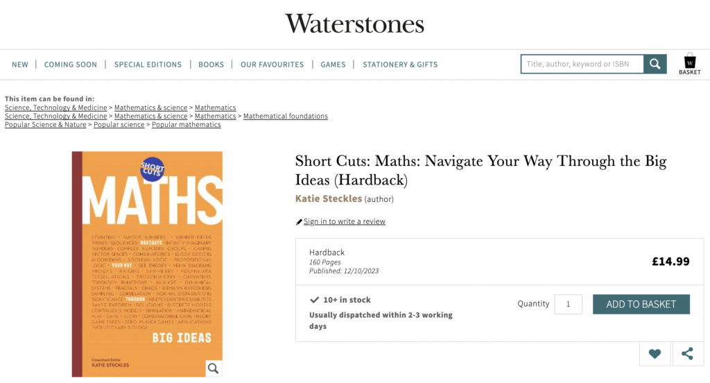 Screenshot of the book on sale on Waterstones.com