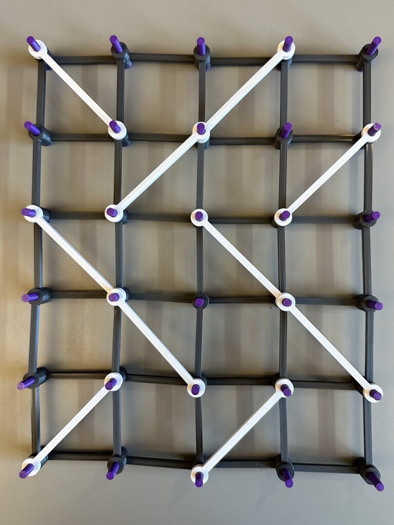 A square grid with ten white cross bracings.