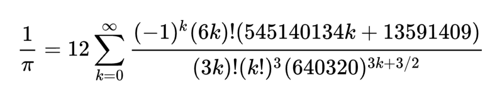 Equation giving 1/pi in terms of an infinite series of fractions (Chudnovsky algorithm)