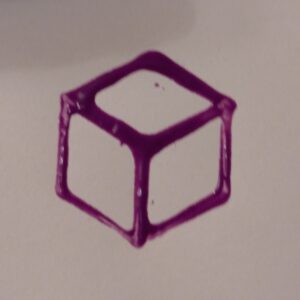 Three lozenges arranged to make a drawing like the outline of a cube in isometric projection.