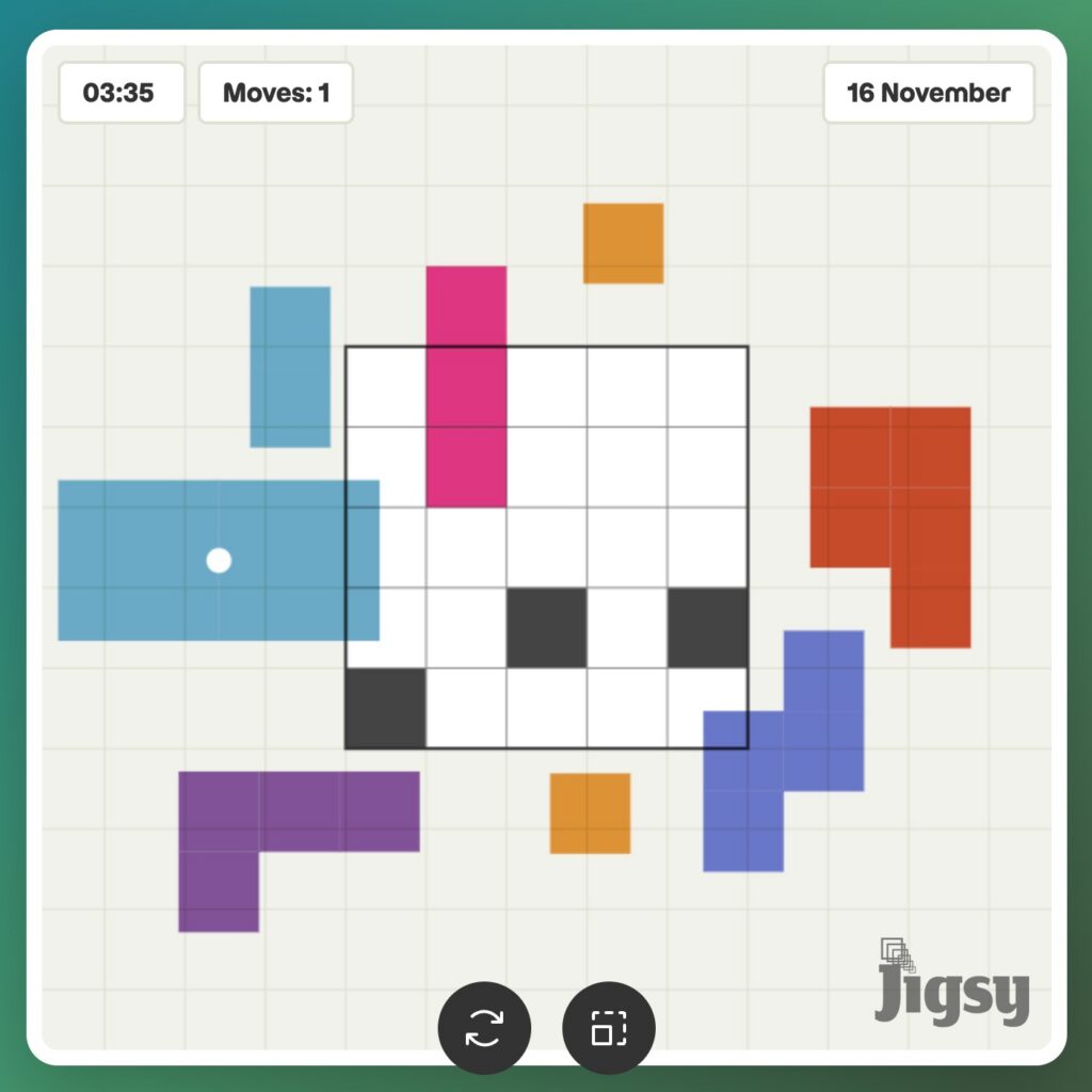 Screenshot of the Jigsy app showing some pieces arranged around a grid