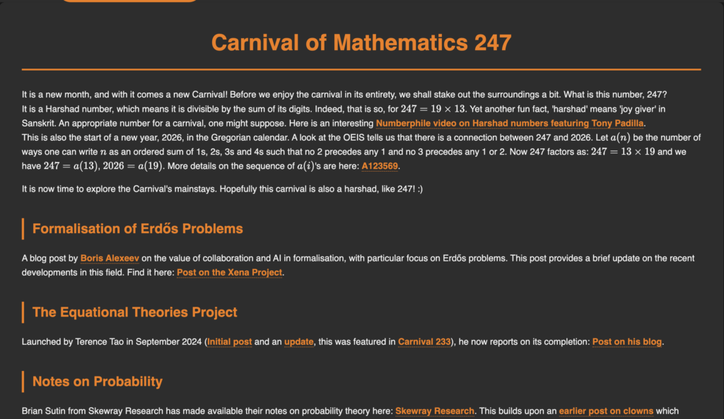 Screenshot of the Carnival on The Scribble Board blog