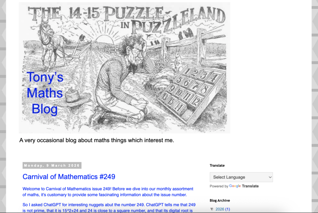 Screenshot of the Carnival on Tony's blog